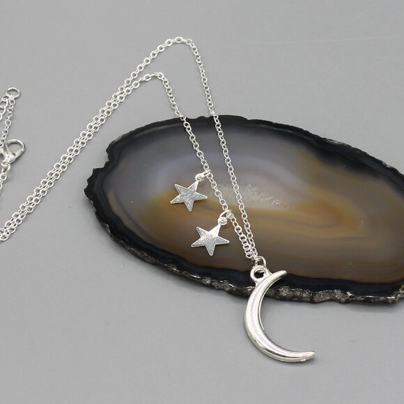 Jewelry necklace sky celestial moon stars silver tone dainty minimalist new - Picture 3 of 7